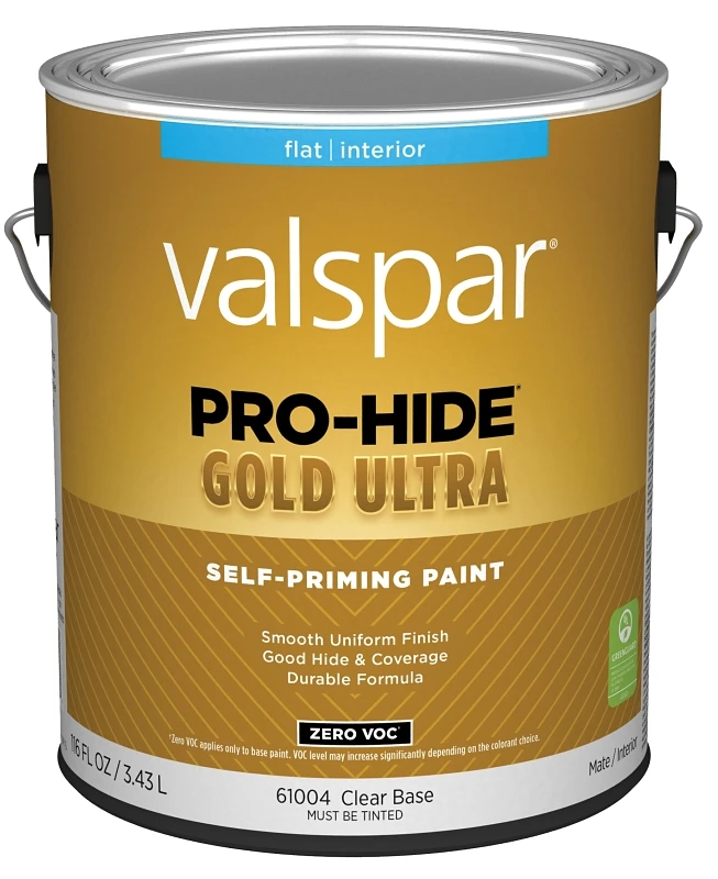Pro-hide Gold Ultra Zero Voc Latex Flat Interior Wall Paint, Clear Base, 1 Gallon