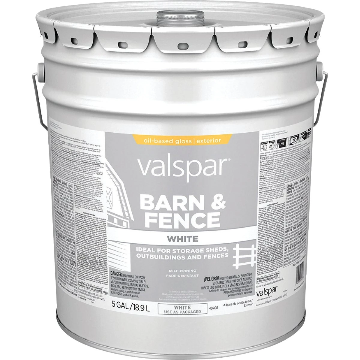 Oil Paint & Primer In One Low Sheen Barn & Fence Paint, White, 5 Gallon