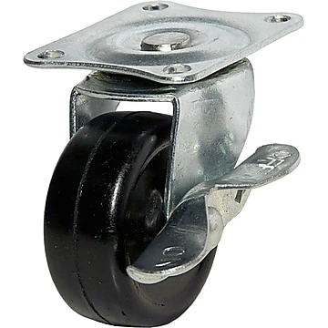 Swivel Caster Wheel with Brake, Black, 1-9/16 In.