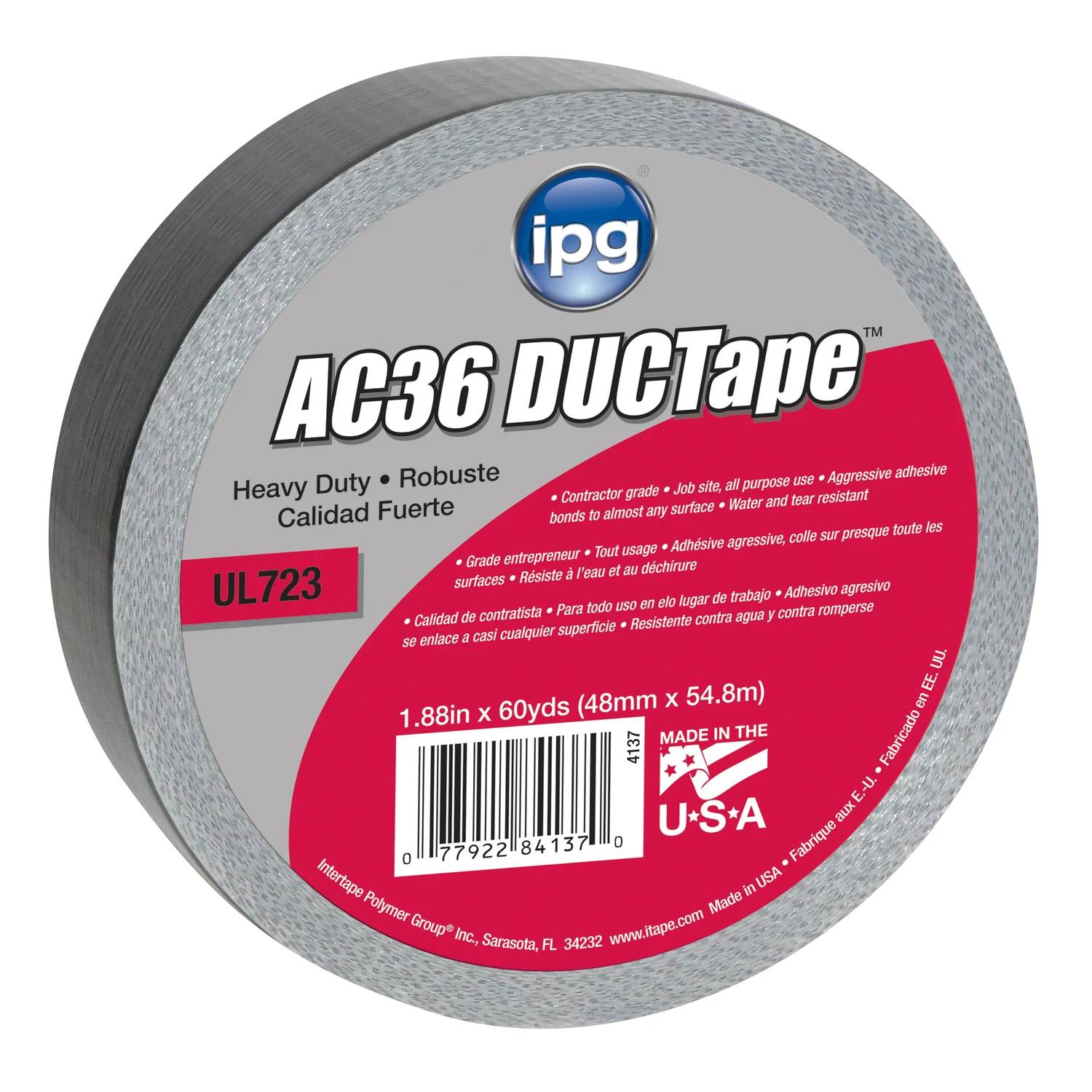 Ac36 Duct Tape 1.88 In. X 60 Yd. Heavy-duty Contractor Grade Silver