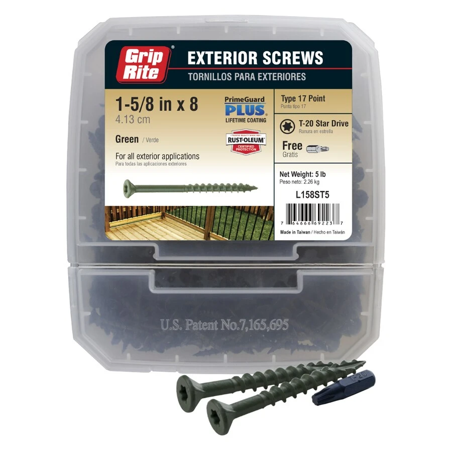 Grip-Rite PrimeGuard Plus #8 x 1-5/8-in Green Polymer Deck Screws (5-lbs)