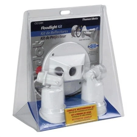 Hardwired White Floodlight Kit With Two Lamps And Round Box