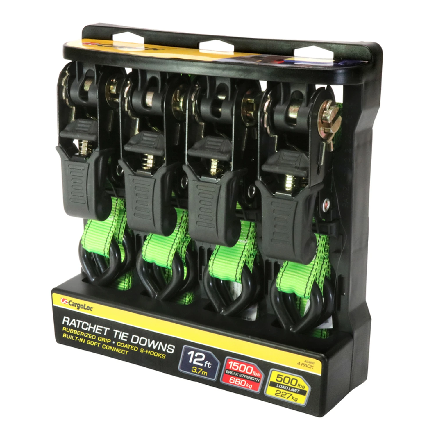 42462 12 ft. x 1 in. Premium Ratchet Tie Downs&#44; Green - 4 Count
