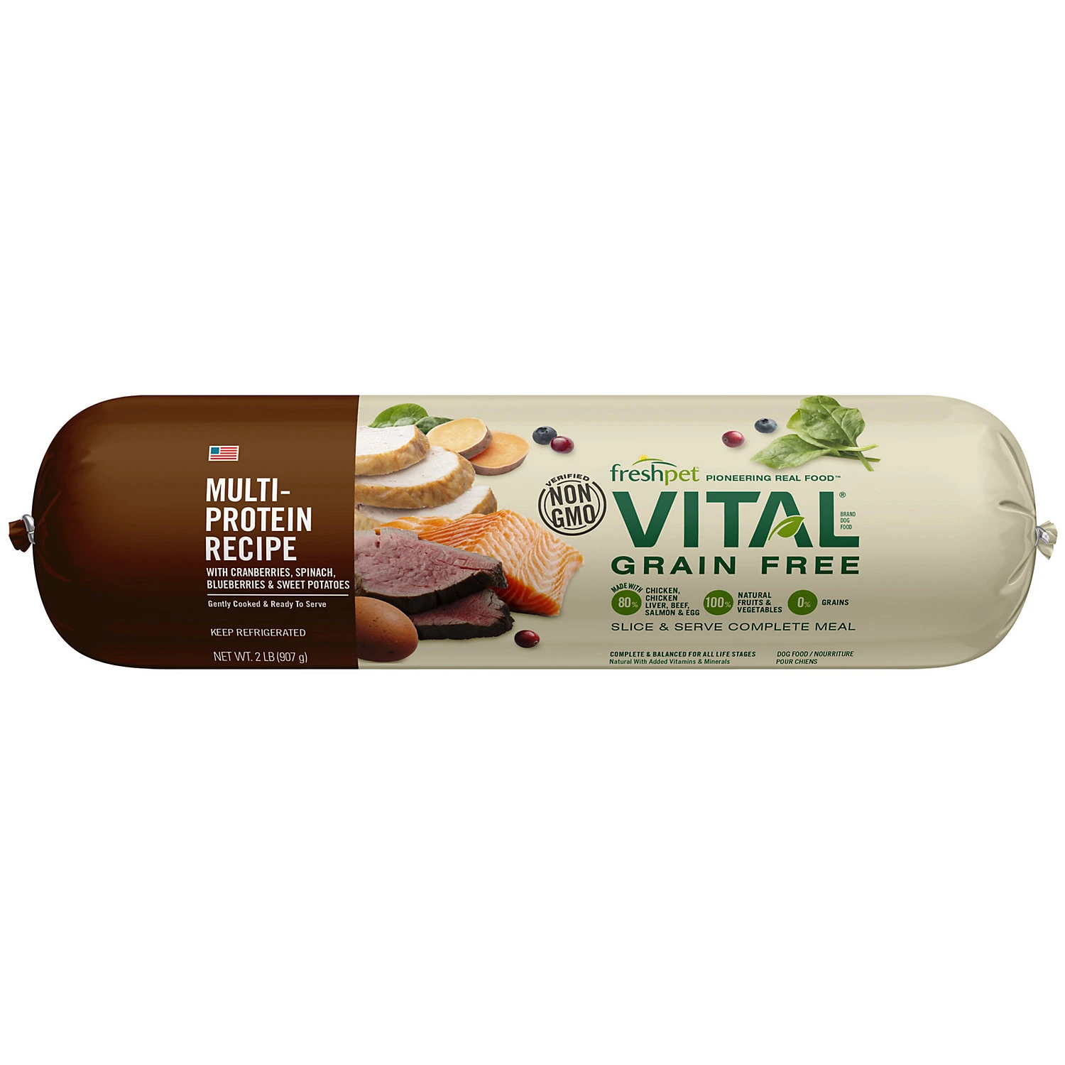 Vital Grain Free Chicken, Beef, Salmon & Egg Recipe Fresh Dog Food, 2 Lb