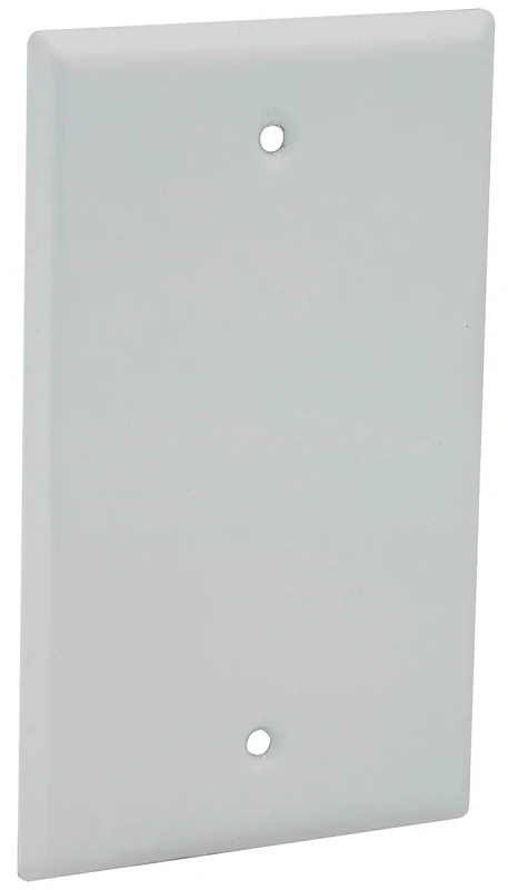 Single Gang Rectangular Die-cast Metal White Blank Outdoor Box Cover, Model 5173-1