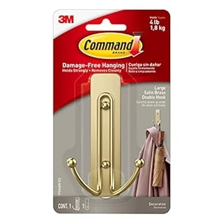 Large Satin Brass Double Hook, 1 Strip