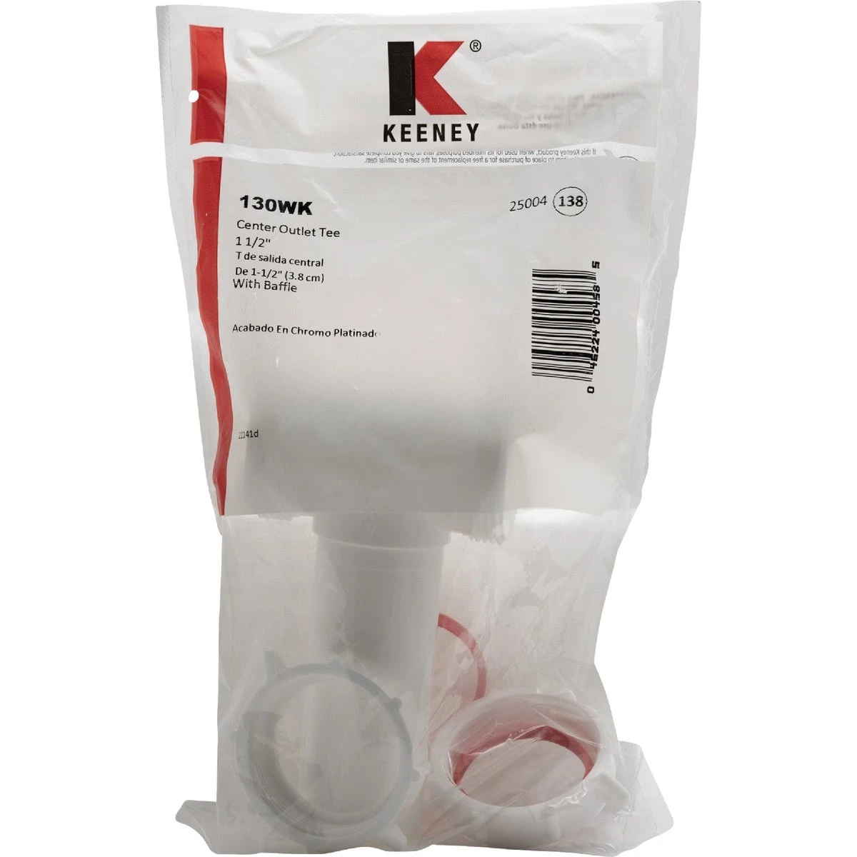 1-1/2 Inch White Polypropylene Center Outlet Tee With Slip Joint Connection