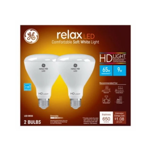 GE 93129938 LED Bulb, 65 W Equivalent, Medium Lamp Base, Dimmable, Warm White Light, 2700 K Color Temp