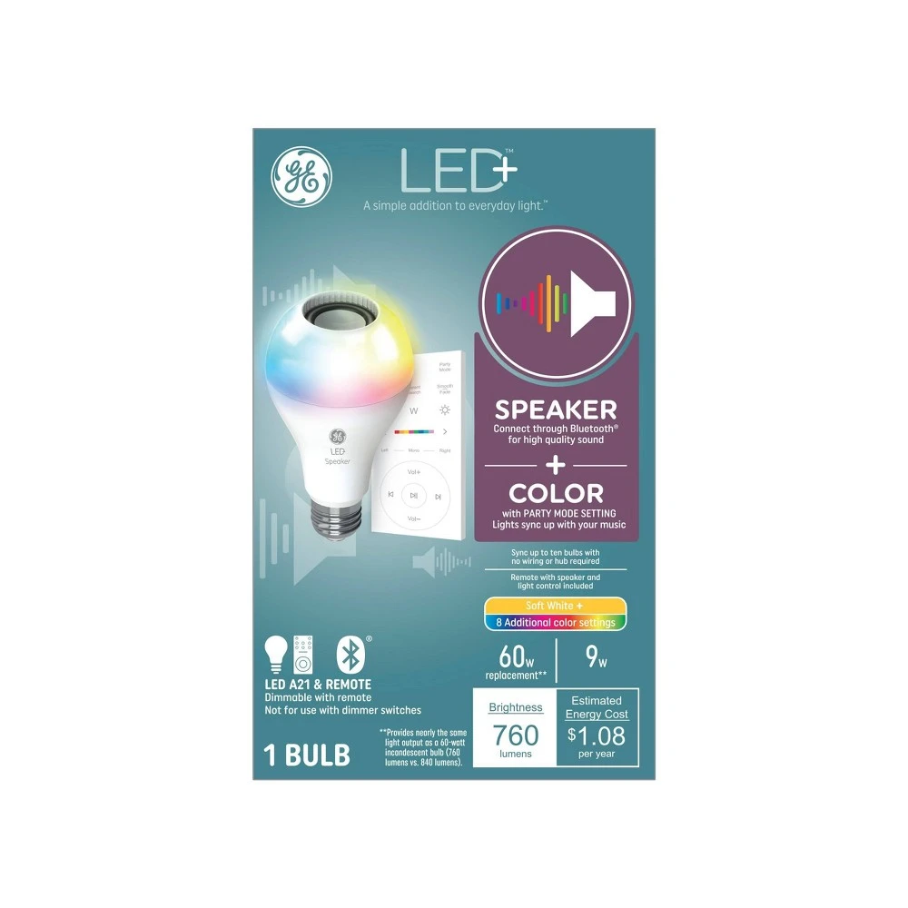 GE 93129723 LED Bulb, A21 Lamp, 60 W Equivalent, Medium Lamp Base, Dimmable, Soft White, 2700 K Color Temp