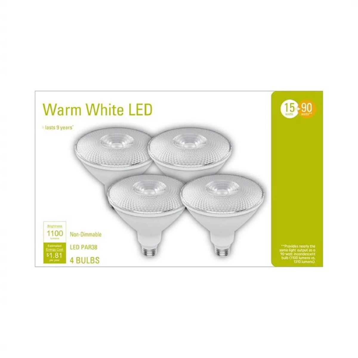LED Light Bulbs, Warm White, 1,200 Lumens, 15 Watt, 4-Pk.
