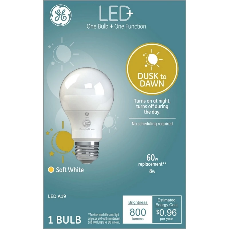 GE 93101946 LED Bulb, General Purpose, A19 Lamp, 60 W Equivalent, E26 Lamp Base, White, Soft White Light