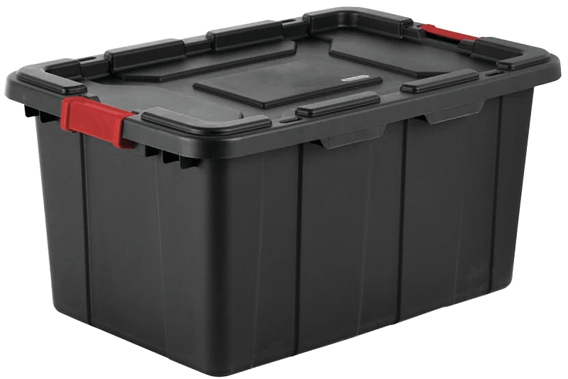 Industrial Tote, Black With Red Latches, 27 Gallons