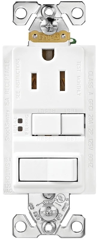 Trsgfs15w-m-l Wallplate Switch Combo Gfci Receptacle, 15 Amp, 125 Volt