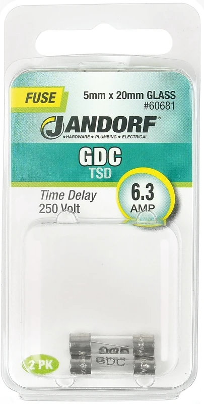 Gdc 6.3a Time Delay Glass Fuse 2 Pk, 250v, 5mm X 20mm, Model 60681