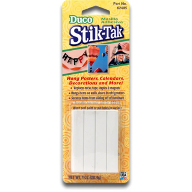 Duco Stik-tak Reusable Adhesive, Low Strength, White, 1 Oz. For Mounting