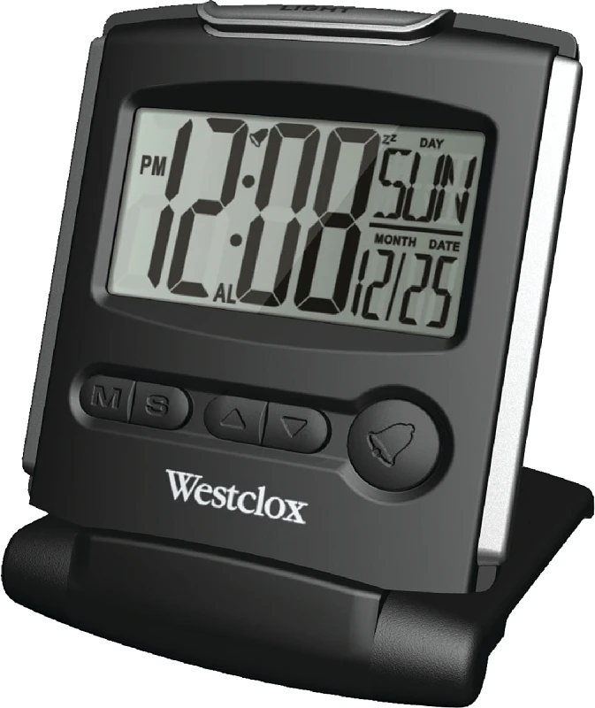 72028 Black Travel Alarm Clock With Lcd Display And Snooze Feature