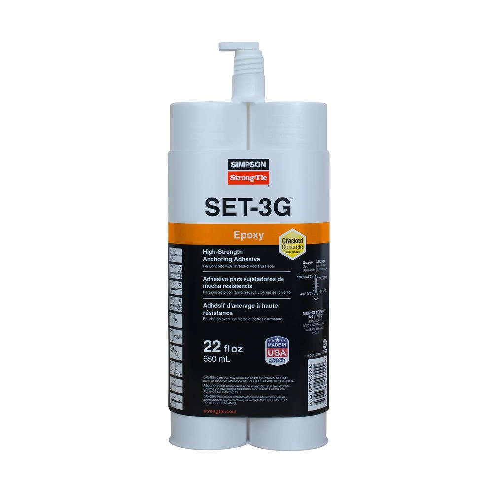 SET-3G High-Strength Epoxy Tie Adhesive w/ Nozzle and Extension, 22 oz.