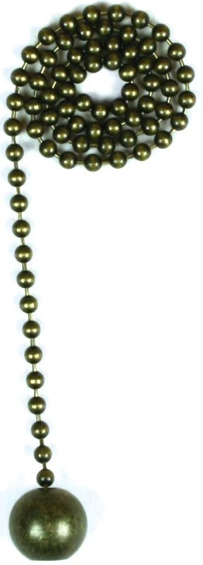 Lamp Pull Chain, Antique Brass Ball, 12-In.