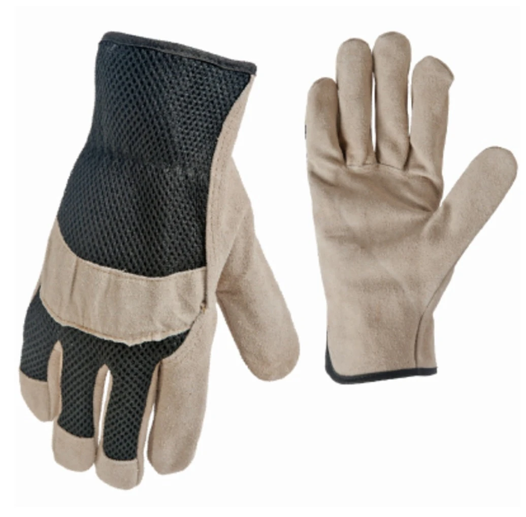 Suede Cowhide Leather Palm Work Gloves, Mesh Back, Men's M