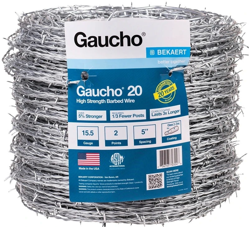 Gaucho 20 High-Tensile Barbed Wire, 15.5 Gauge, 2-Point, 5 In. Spacing , 1320 Ft.