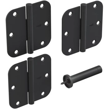 Squeak Guard Door Hinges + Door Stop, Matte Black, 3-Pk.