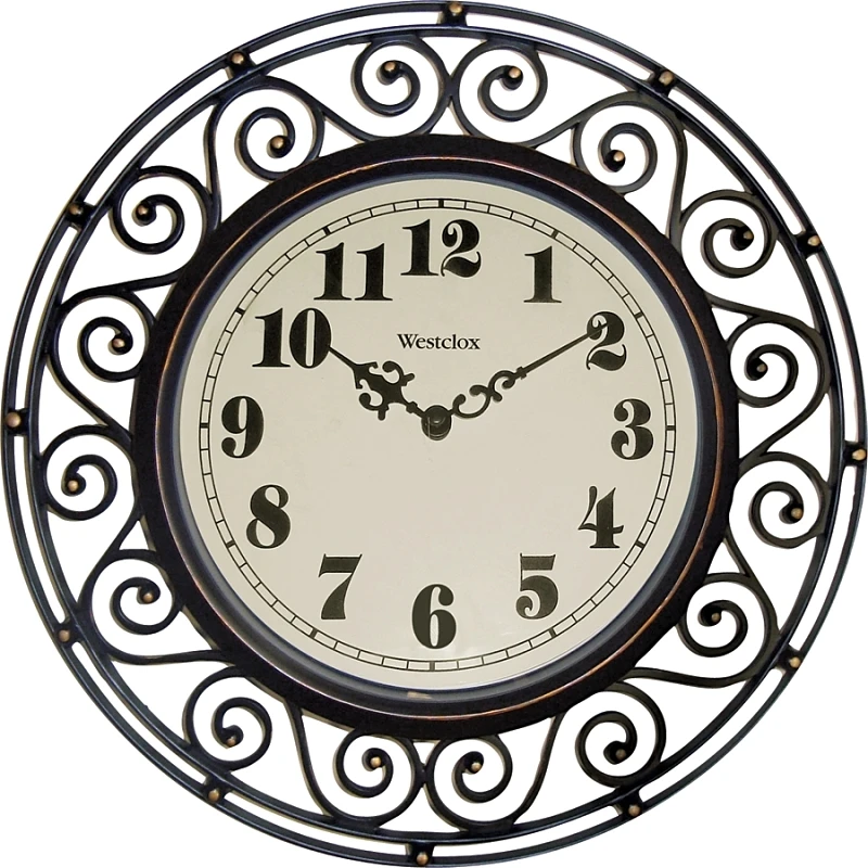 Westclox 12 Inch Round Wrought Iron Design Wall Clock With Analog Display