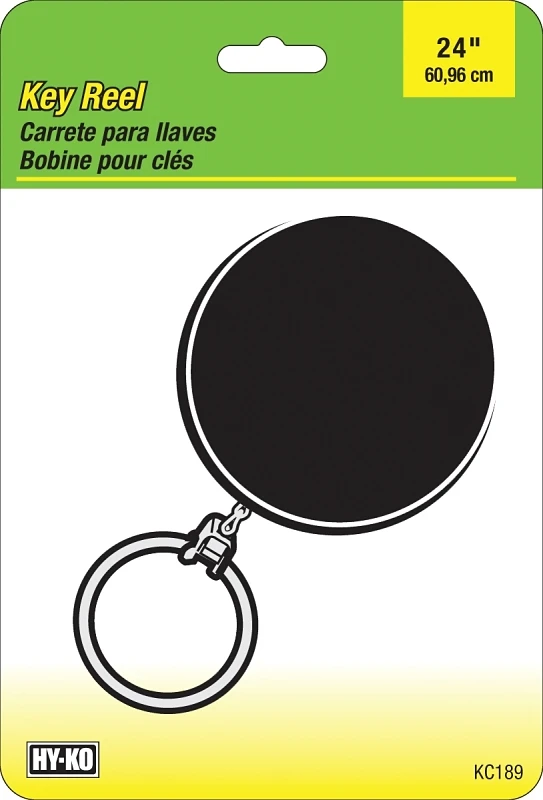 Key Reel Clip, Retractable, Black With 24-In. Chain