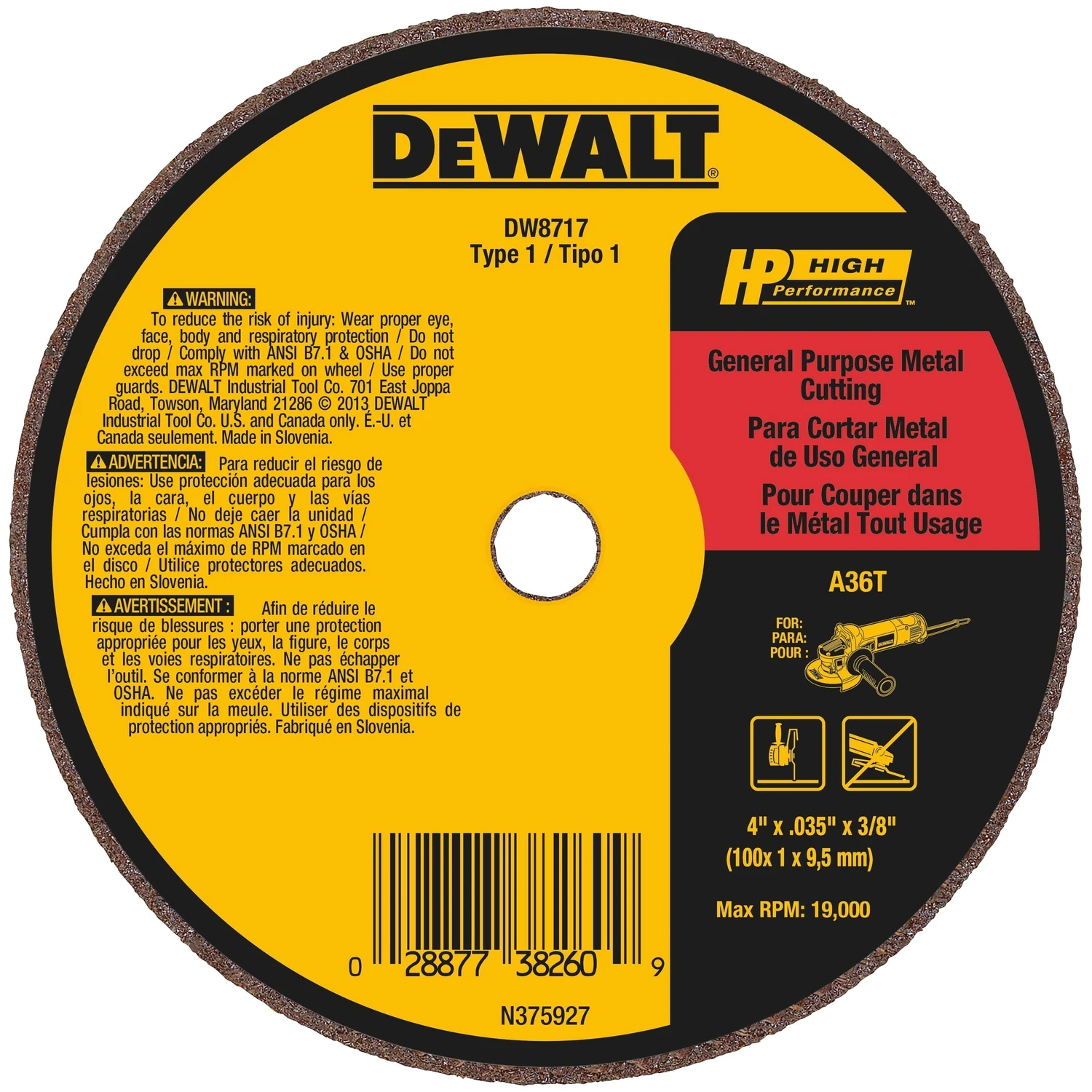 Small Diameter Cutoff Wheel, 3/8 x .035 x 4 In.