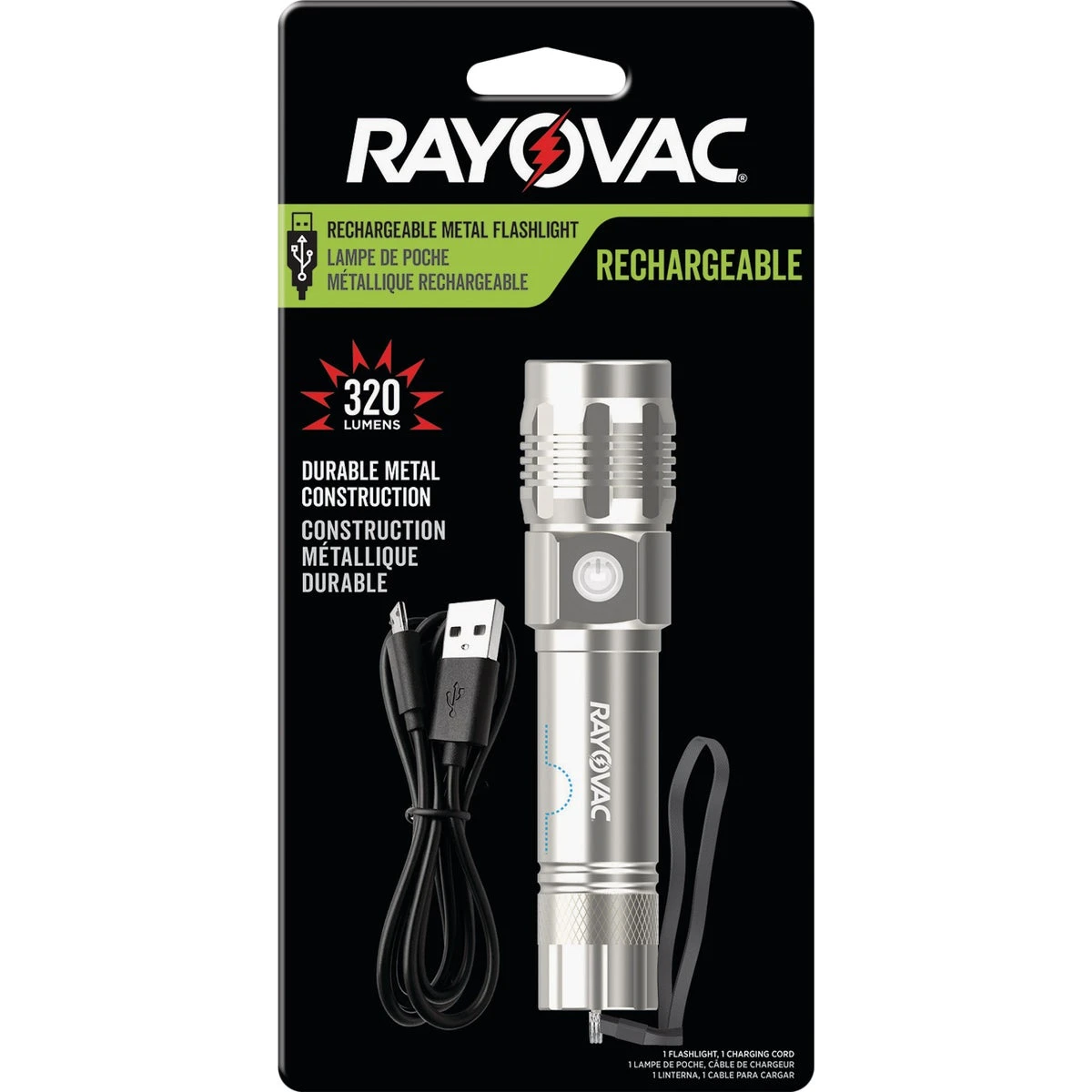 Led Metal Rechargeable Flashlight With 320 Lumens And 3 Modes