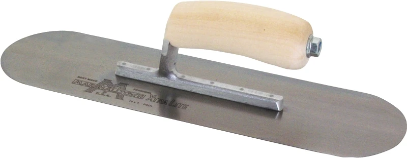 4 In. X 14 In. Pool Trowel With Rounded Corners And Wood California Handle