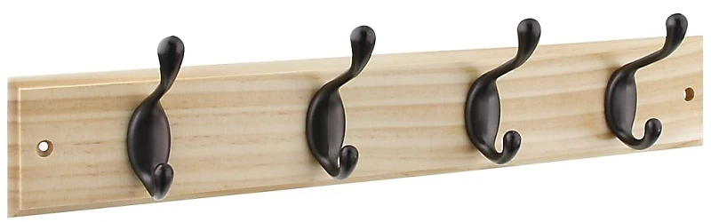 Hookrail, 4 Oil-Rubbed Bronze Hooks, 18 In. Natural Board