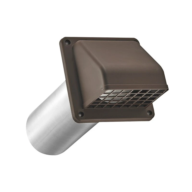 4 In. Exhaust Wall Hood Vent, Removable Screen & Damper, Brown Plastic, 11 In. Tail Pipe
