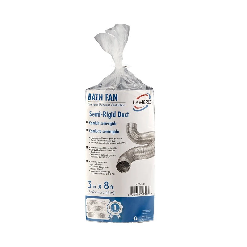 Aluminum Semi-Rigid Duct, Flexible, Triple-Lock, 3 In. x 8 Ft.