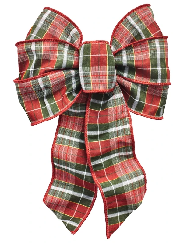 6155 7-loop 8.5 In. W X 14 In. L Red/green/white Plaid Bow, Pack Of 12