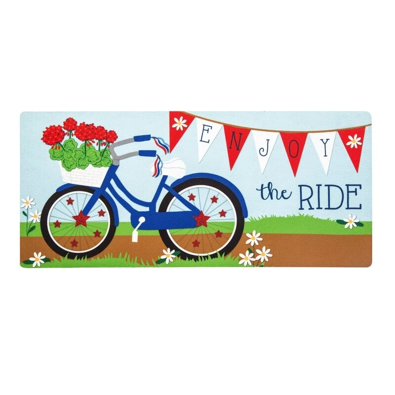 Patriotic Bicycle Sassafras Switch Mat 10" X 22" Indoor/outdoor Welcome Mat