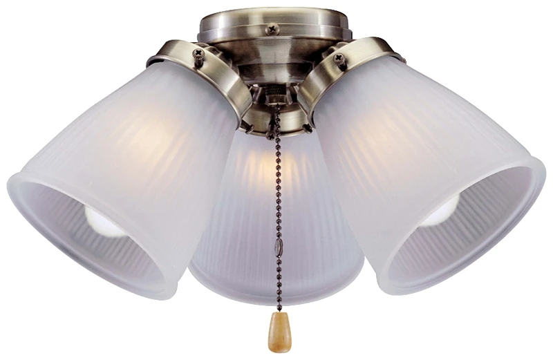 3-light Ceiling Fan Light Kit With Frosted Glass In Antique Brass