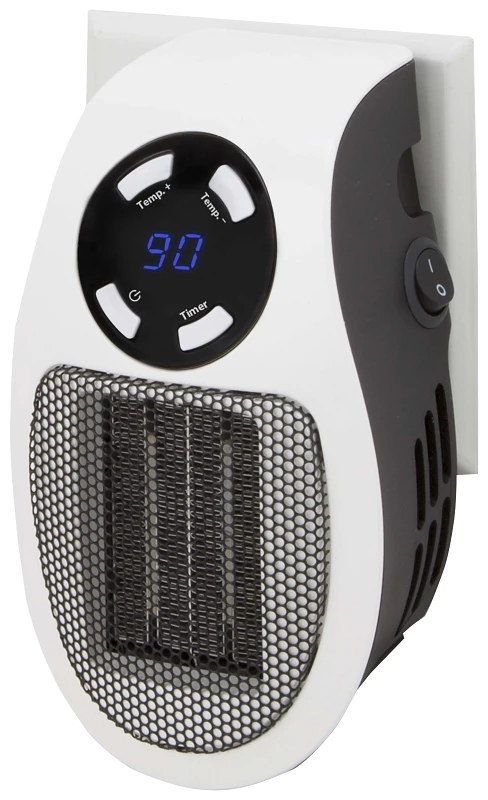 350 Watts Ceramic Wall Outlet Heater With Adjustable Thermostat And Timer