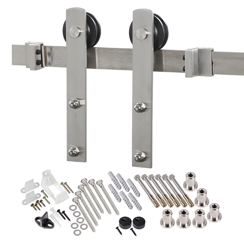 Premium Stainless Steel Barn Door Hardware Kit For 1-3/8 In Doors, 250 Lb Capacity