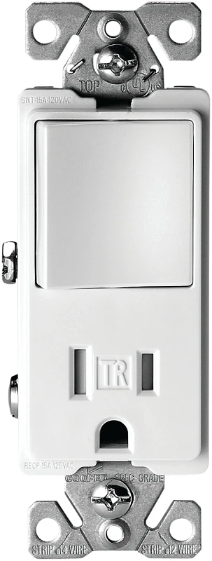 15 Amp Tamper Resistant Decorator Combination Switch And Receptacle - Model Tr7730w - White