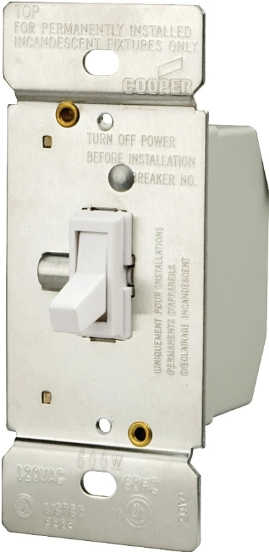 600 Watt 3-way Incandescent Toggle Dimmer Switch, White Finish