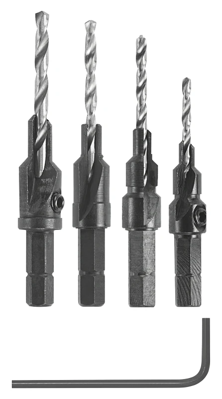Hex Shank Screw Pilot Bit Set 5 Pieces For Precise Countersinking