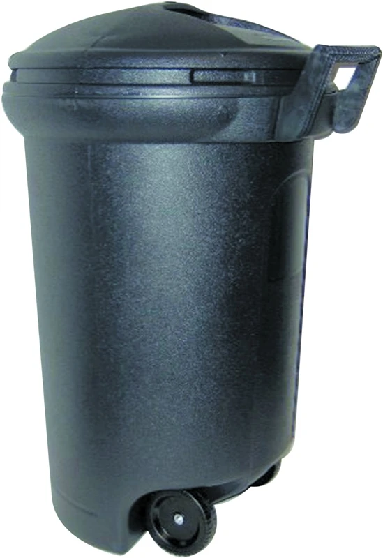 32 Gallon Wheeled Blow Molded Outdoor Trash Can With Turn And Lock Lid In Black