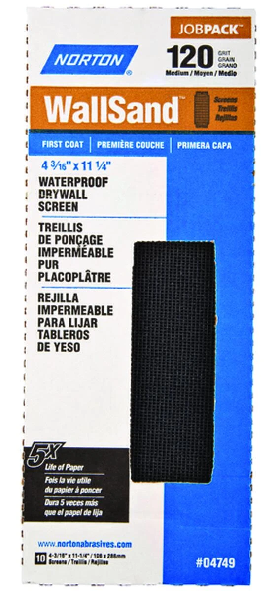 11-1/4" X 4-3/16" 120 Grit Drywall Sanding Screen - Reusable Waterproof Mesh
