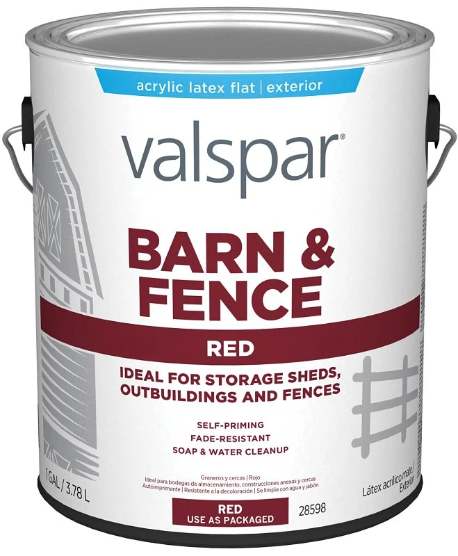 1 Gallon Latex Barn & Fence Paint, Red, Flat Finish, Self-priming