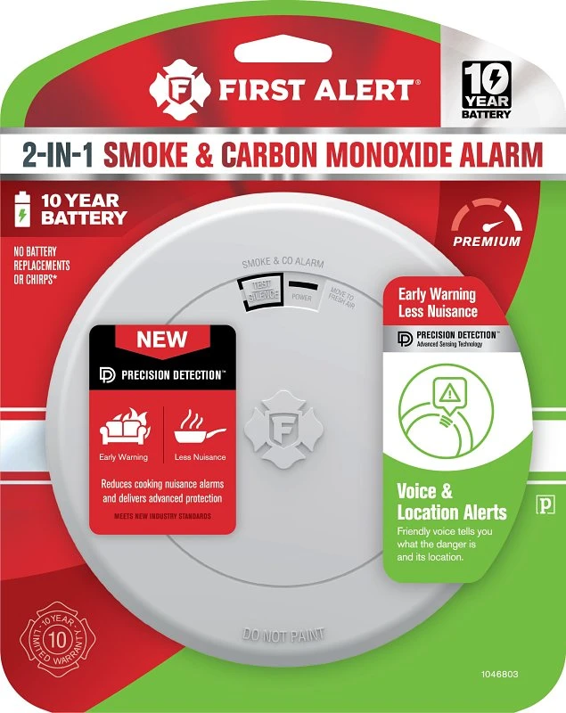 First Alert 1046803 Smoke & Carbon Monoxide Alarm, 10-Year Battery, Voice Alerts