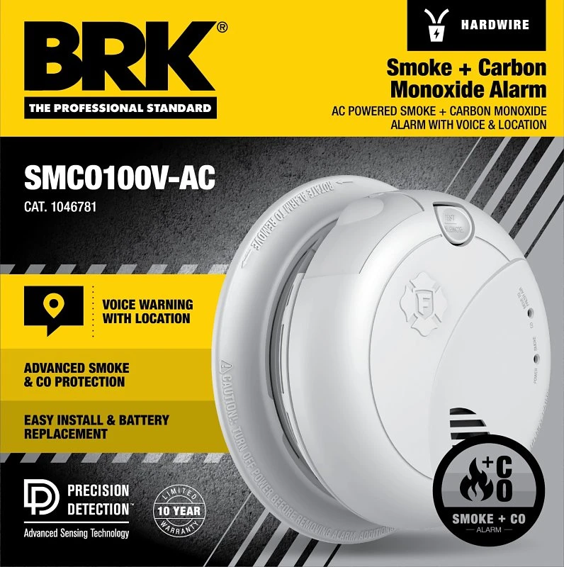 BRK 1046781 Hardwired Photoelectric Smoke & Carbon Monoxide Alarm, Voice Alert, Battery Backup BRK 1046781 Hardwired Photoelectric Smoke & Carbon Monoxide Alarm, Voice Alert, Battery Backup