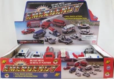 Diecast Pullback Emergency Vehicle Toy Set - Model 54688 - 12 Cars
