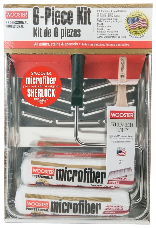 Wooster R916 Microfiber Roller Kit, 3/8" Nap, 9" Width, 6 Pieces