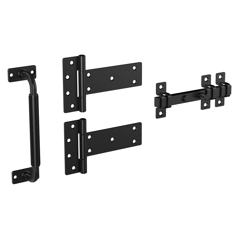 Industrial Gate Kit, Pull, Latch & 2 Hinges, Weatherguard Coated, Black