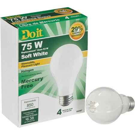 A19 Halogen Light Bulb 53w Soft White - Energy Efficient Lighting